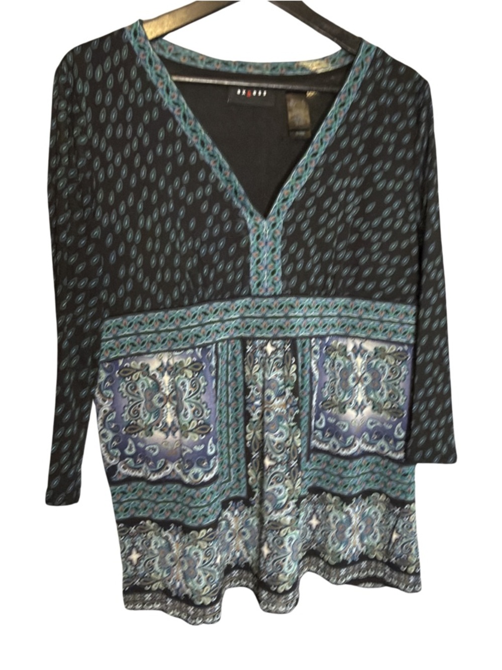 Axcess Black Tunic with Teal and Blue Paisley Panels (0325)